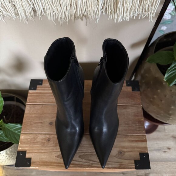 Zara Black Genuine Leather Pointy Toe Inner Zipper Platform Ankle Boots Size 8 - Picture 4 of 13